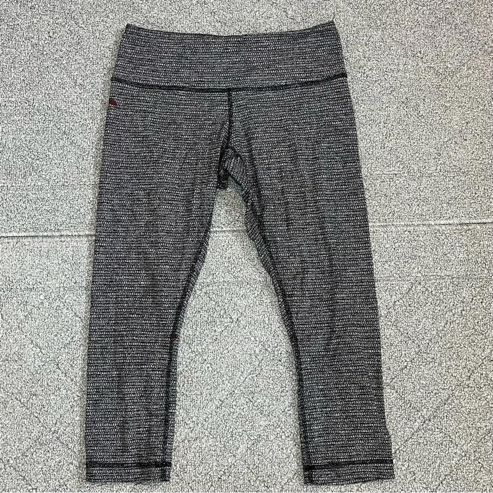 Lululemon Women's Wunder Under Black Gray Herringbone Textured Leggings Size 8